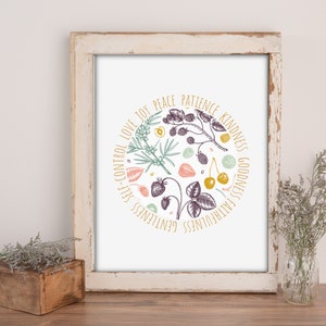 Digital Download; Art Print; Floral and Fruit; Botanical Print Download; Inspirational Sayings; Fruit of the Spirit; Love, Joy, Peace.