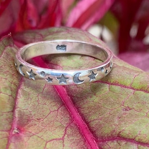 Moon and Star Sterling Silver (.925) Ring • Celestial • Astronomy • Astrology Jewelry • Constellations • Phases