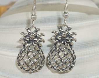 Sterling Silver Pineapple Dangle Earrings: Charleston SC Hospitality Symbol