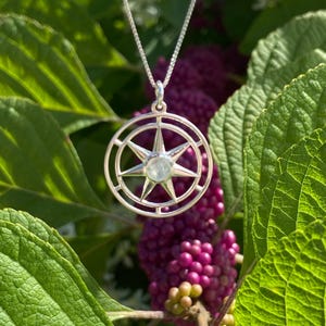 Sterling Silver Moonstone Star Pendant: Compass Rose Design