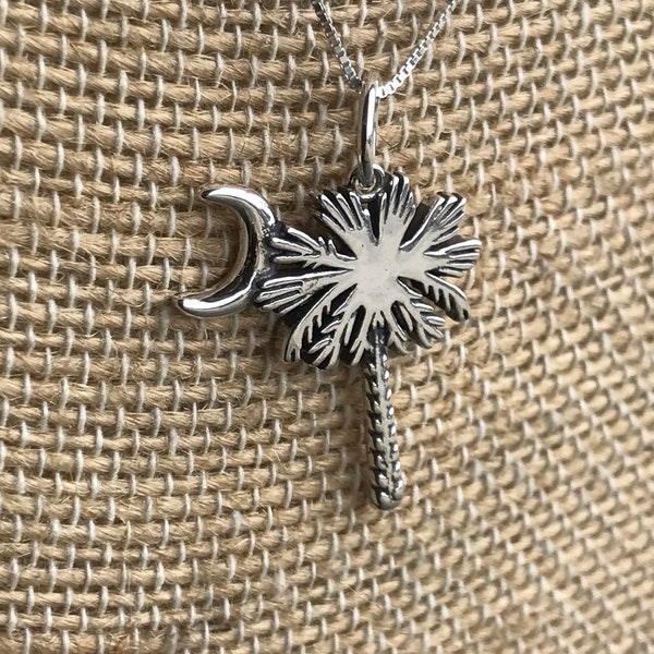 South Carolina State Flag Pendant Sterling Silver (.925) • Palm and Moon Pendant • Palmetto • SC State Flag • Charleston SC ~ EXCLUSIVE ~