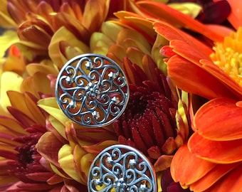 Antiqued Market Hall Stud or Post earrings Sterling Silver • Charleston SC, South Carolina, filigree