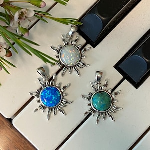 Sterling silver sun pendant opal or turquoise
