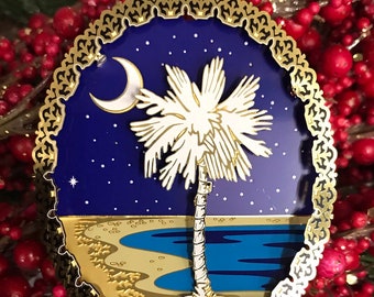 Palm and Moon South Carolina State Flag Christmas Ornament, Charleston SC, Palmetto