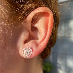 Sterling Silver nautilus shell stud earrings