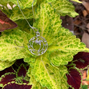 Oxidized Sterling Silver Palm & Moon Pendant - Charleston SC