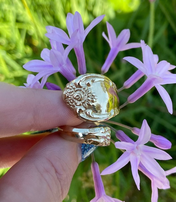 Gold Spoon Ring Vintage Vanessa Floral Pattern Ring