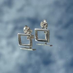 Small Sterling Silver Square Stud Earrings: Geometric Jewelry