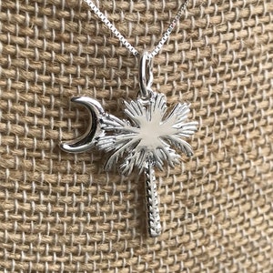 South Carolina State Flag Pendant Sterling Silver (.925) Palm and Moon Pendant Palmetto SC State Flag Charleston SC ~ EXCLUSIVE ~