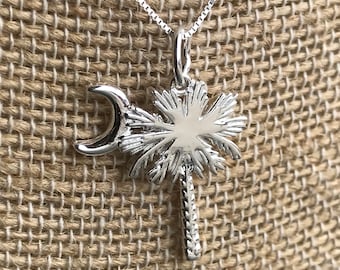 Sterling Silver South Carolina State Flag Pendant: Palmetto & Moon
