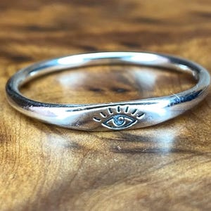 Minimalist Sterling Silver 925 Evil Eye Ring Stackable Thin Band