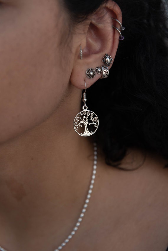 Sterling Silver .925 Oxidized Tree of Life or Angel Oak Earrings