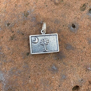 Sterling Silver South Carolina State Flag Charm: Palm & Moon