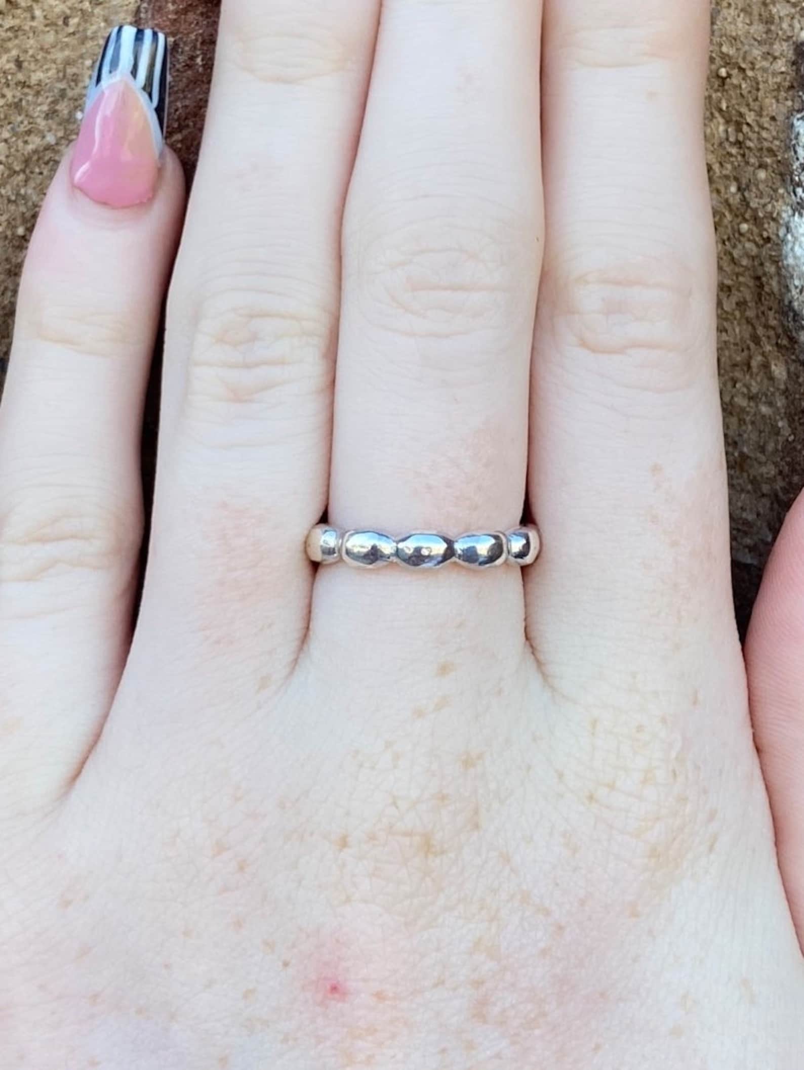 Name On Rice Ring Sterling Silver Rice Bead Ring: Charleston Stackable Band 925 - Etsy