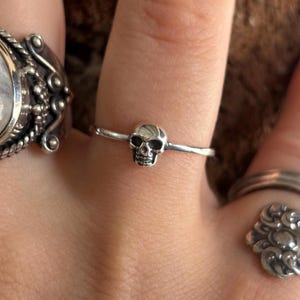 Dainty Sterling Silver 925 Skull Ring Goth Halloween Jewelry
