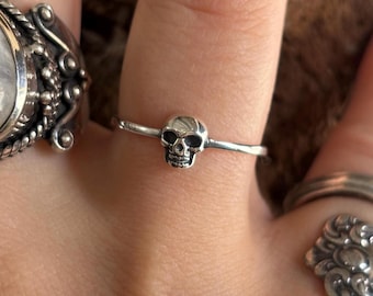 Dainty Sterling Silver 925 Skull Ring Goth Halloween Jewelry