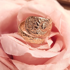 Gold Spoon Ring: Vintage Repousse Pattern, Adjustable Replica
