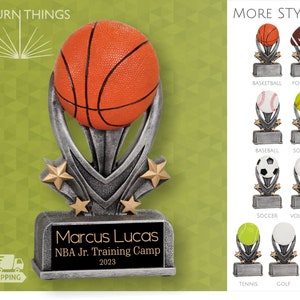 BASKETBALL TROPHY - Sport Resin Trophies - Free Shipping - Custom Engraved Name Plate - Single and Bulk Pricing Available