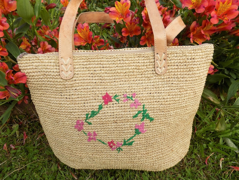 Tote bag crochet raffia bag embroidered natural straw crochet bagstraw bag