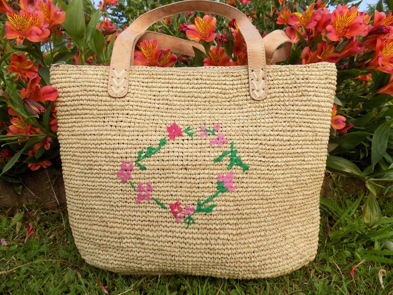 Tote bag crochet raffia bag embroidered natural straw crochet bagstraw bag