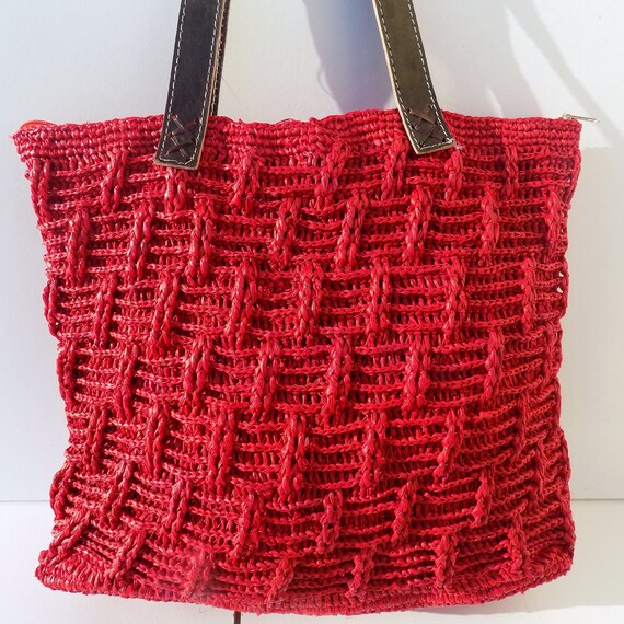 Tote bag borsa sacchetto rosso borsa di paglia naturale | Etsy Italia