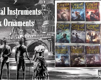 Handmade Mortal Instruments & Infernal Devices Ornament set of 9, 6, or 3. Cassandra Clare Book Ornaments. Small or Jumbo book ornaments.
