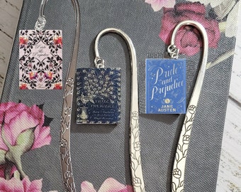 Pride and Prejudice mini book, metal bookmark, Jane Austen mini bookmark.