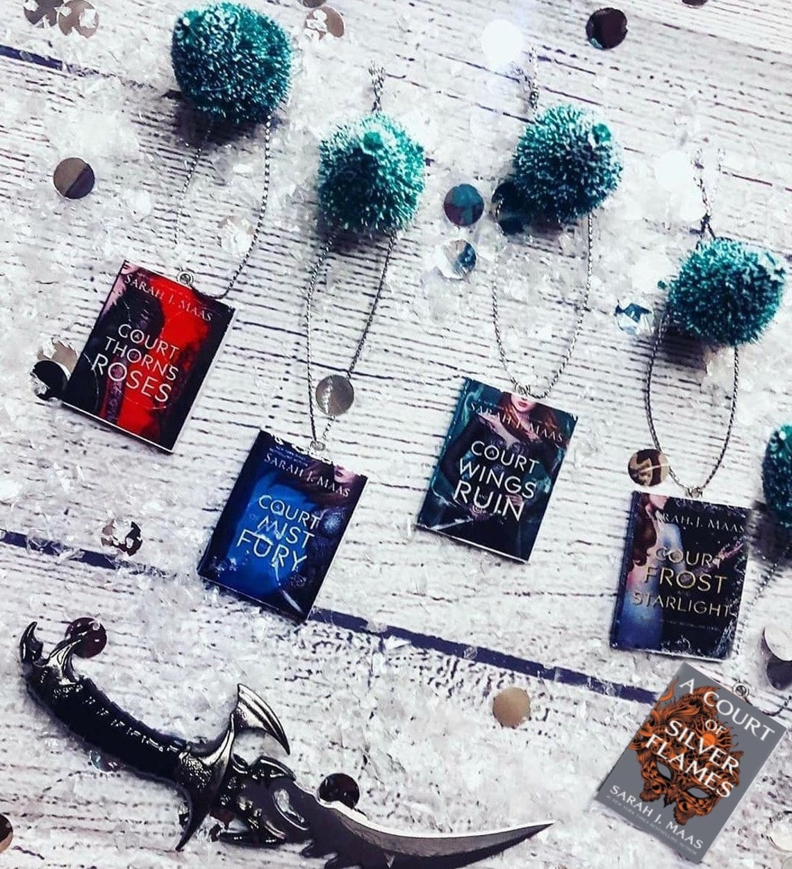 Set of 5 A Court of Thorns and Roses Book Ornaments or 8 Throne of