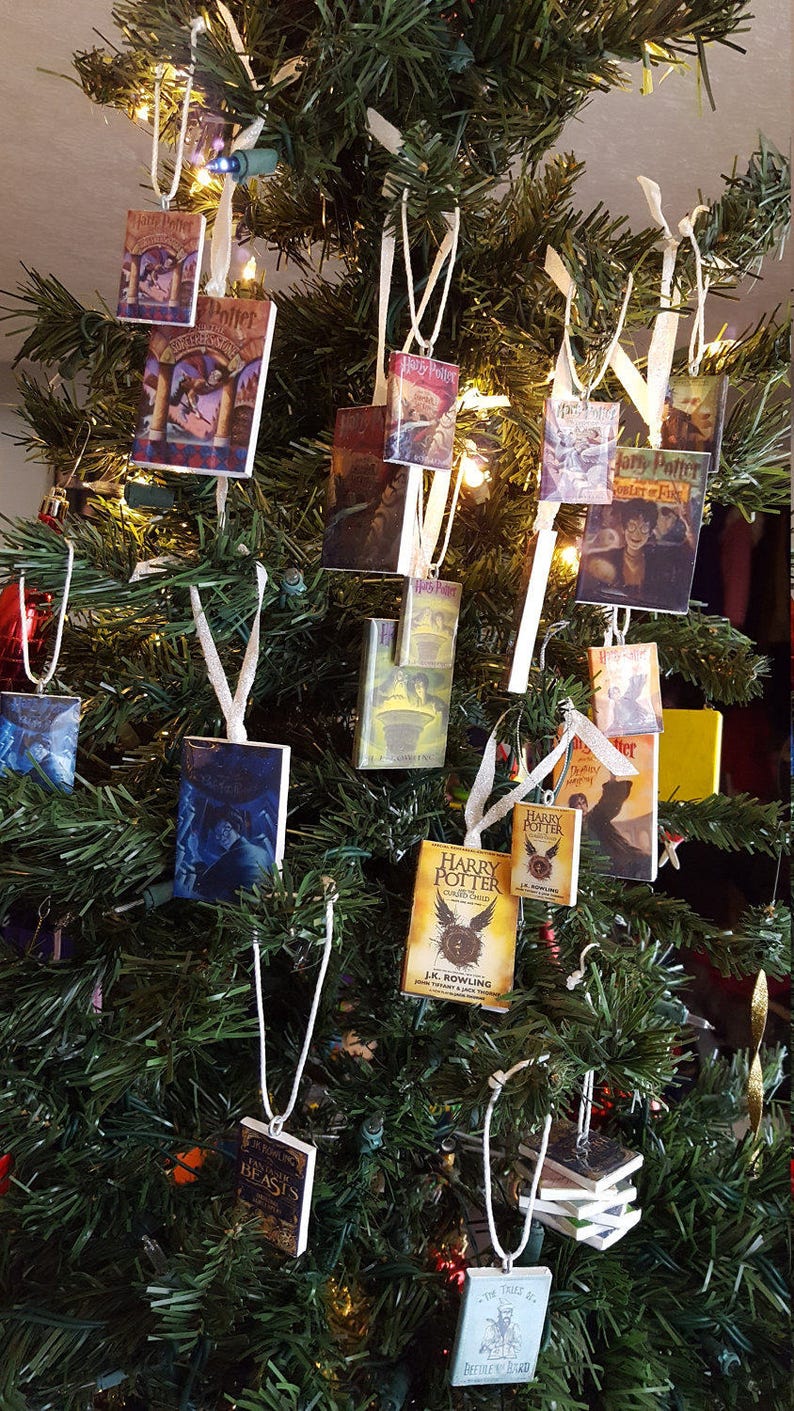Book Ornaments Set of 7 or 8 small or jumbo size Handmade Harry Potter Ornament Set J.K Rowling Book Ornaments Made to order.
