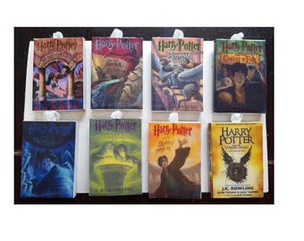Handmade Harry Potter Ornament Set , J.K. Rowling Book Ornaments, Set of 8 small or jumbo size Book Ornaments. Made to order.