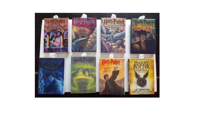 Book Ornaments Set of 7 or 8 small or jumbo size Handmade Harry Potter Ornament Set J.K Rowling Book Ornaments Made to order.