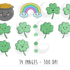 Kawaii Shamrocks Cute St Patrick's Day Clovers Clipart Set Commercial Use image 2