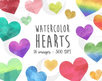 Watercolor Hearts Clipart Set - Commercial License