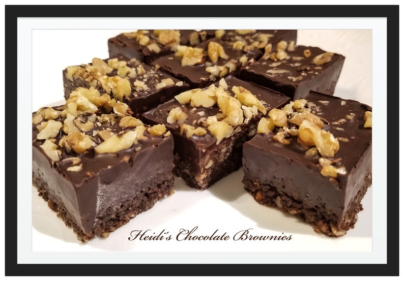 Keto Raw Chocolate Walnut Brownies , Vegan, Paleo, Non-GMO, Low-Car, Grain-Free, Diabetic-Friendly 4 Squares image 1