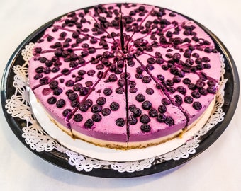 Keto Blueberry Cashew Cheesecake (Raw, Vegan, Paleo, Non-GMO, Low-Carb, Gluten-Free, Grain-Free, Dairy-Free, Diabetic-Friendly) - 9" Cake