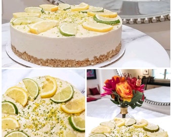 Keto Lemon Key Lime Cheesecake Gluten Free (Raw, Vegan, Paleo, Non-GMO, Low-Carb, Grain-Free, Dairy-Free, Diabetic-Friendly) - 9" Cake