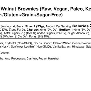 Keto Raw Chocolate Walnut Brownies , Vegan, Paleo, Non-GMO, Low-Car, Grain-Free, Diabetic-Friendly 4 Squares image 3