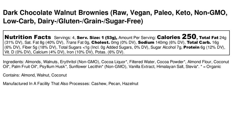 Keto Raw Chocolate Walnut Brownies , Vegan, Paleo, Non-GMO, Low-Car, Grain-Free, Diabetic-Friendly 4 Squares image 3