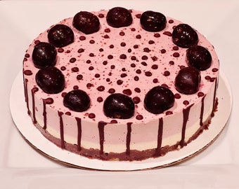 Keto Chocolate Cherry (Black Forest) Cheesecake (Raw, Vegan, Paleo, Non-GMO, Low-Carb, Gluten-Free, Grain-Free, Dairy-Free) - 9" Cake