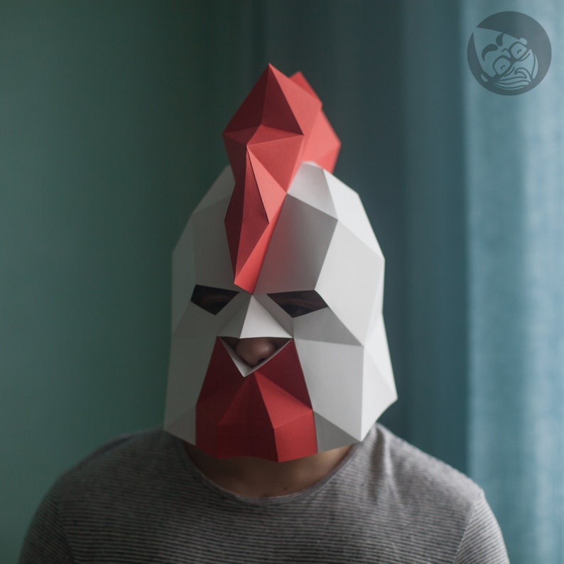 Rooster Low Poly Mask Download PDF | Etsy