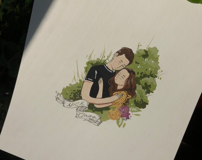 Custom portrait of couple, custom couple illustration. Couple Portrait Hand painted 8inx10in