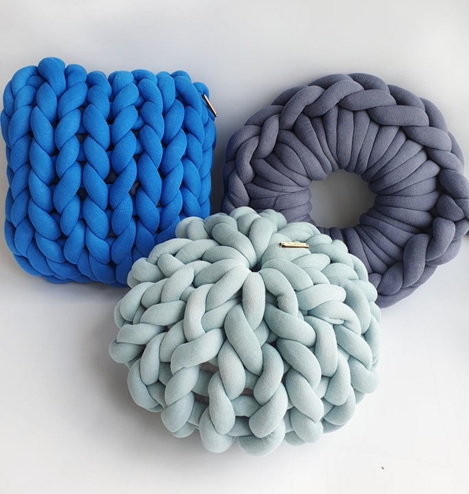 Square Cushion Cotton Tube Yarn Decorative Chunky Knit Pillow Cotton