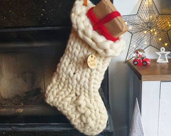 READY TO SHIP !! Chunky Knit White Christmas Stocking, socks for gift, Traditional hand knit christmas stockings, Christmas decoration