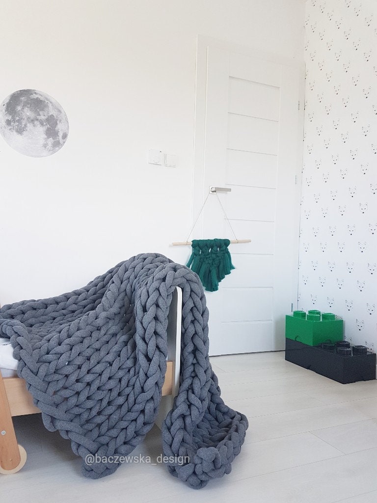 CHUNKY COTTON blanket Chunky VEGAN blanket Hand knitted Etsy