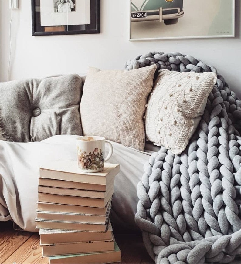 CHUNKY arm knit BLANKET Chunky VEGAN blanket Hand knitted Etsy