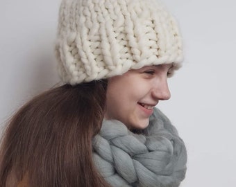 Merino Wool  Hat  - Knit Wool Hat - SuperChunky Hat - Womens Winter Hat  - Womens Winter - Chunky