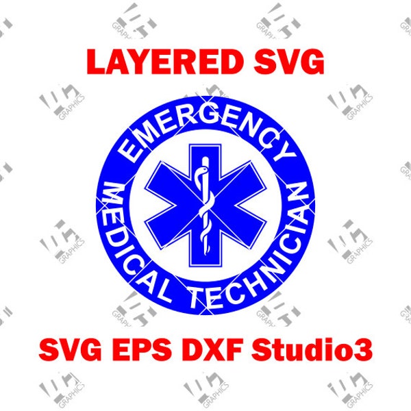 EMS Star of Life - Round EMT Logo - Emergency Medical Technician Cutting File in SVG, Eps, Dxf, and Studio3, Cricut, Silhouette Cameo Studio