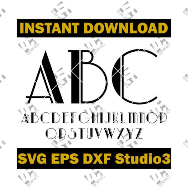 Art Deco Monogram Font - Cutting  File in SVG, EPS, DXF, and Studio3 - Cricut, Silhouette Cameo Studio - Make The Cut- Instant Download