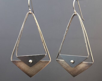 Triangle Earrings - Large Earrings - Oxidized Earrings - Large Silver Earrings - Silver Triangle Earrings - Sterling Silver - Dangle Earring