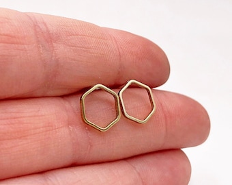 Brass Hexagon Earrings, Hexagon Posts, Hexagon Earrings, Geometric Earrings, Open Hexagon Studs, Simple Earrings, Minimalist Earrings